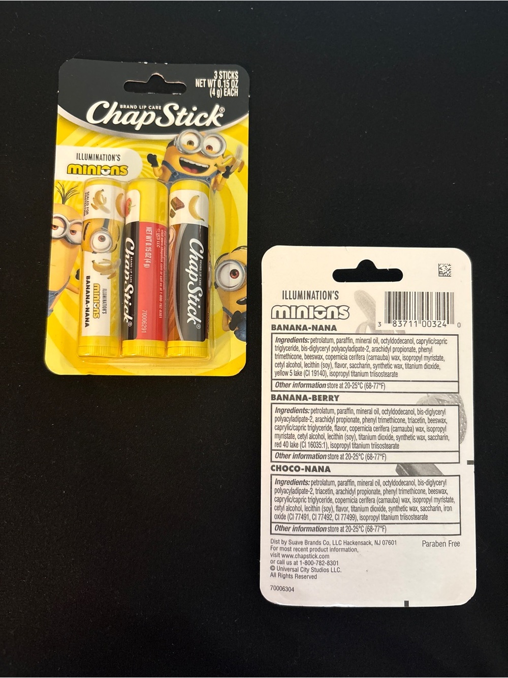 ChapStick Minions Lip Balm 3-Pack Lot of 2 Banana Berry Choco Nana